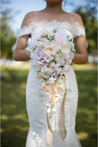 Rose Wedding Bouquets for Bride Cascading 9.6 Inch Bridal Bouquet Bride Bouquets - Picture 1 of 7