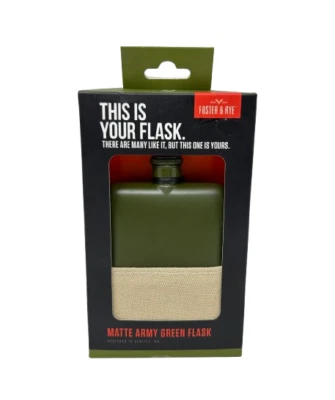 Foster & Rye Stainless Steel With Matte Army Green 6 oz Flask NEW - Image 1 of 4