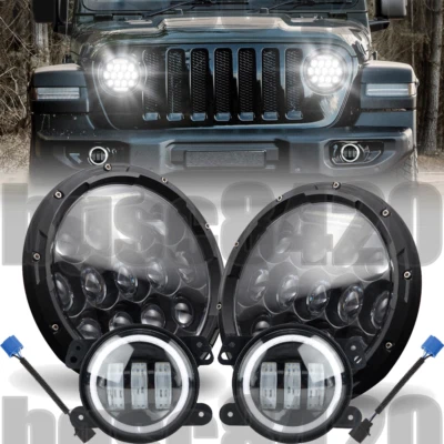Par de faros LED halo de 7" y kit de luces antiniebla DRL de 4 pulgadas para Ford Wrangler JK LJ TJ Foto 1 de 4