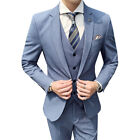 Korean Mens Blazers Slim Fit One Button Bridegroom 3pcs Suits Vest Pants Coat XL