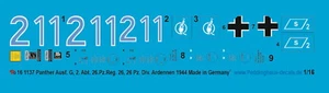 Peddinghaus-Decals 1/16 1137 Panthère 2. Abt. Pz. Reg. 26- 26 Pz Div. Ardennes - Photo 1 sur 1