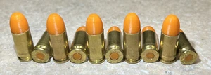 9MM DUMMY ROUNDS SET OF 10 BRASS WITH BRIGHT ORANGE PRIMER & “BULLET” TRAINING - Picture 1 of 1