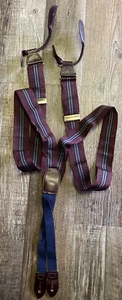 Edle HOSENTRÄGER BLAU GESTREIFT PFLAUME LILA blau MESSING braun LEDER - Bild 1 von 8