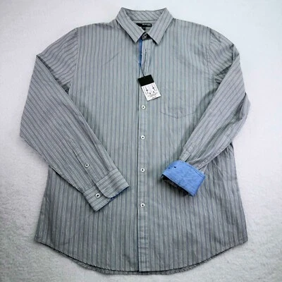 Camisa de Murano para Hombres Grande Gris Pinstipe Calce Ajustado Abotonada Manga Larga Puño Abatible Foto 1 de 4