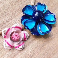 2 Vintage Jewelry Rose Daisy Flower Repair Rewear Fix 1.5-2.5" Brooch Pin Lot 17