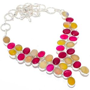 Faceted Ruby, Yellow Sapphire 925  Silver Jewelry Necklace 18" T233