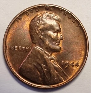 1944 US One Cent, No Mint Mark. Uncirculated coin with mint lustre - Picture 1 of 2