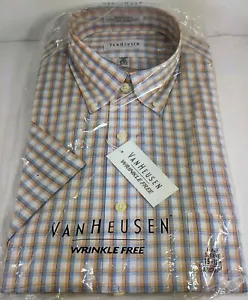 Camisa de Vestir Van Heusen Bolsillo Sin Arrugas 15 - 15 1/2 Nueva con Etiquetas Azul Naranja Blanco - Imagen 1 de 4