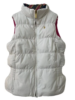 Colete acolchoado Ralph Lauren feminino reversível com zíper completo tamanho 7 rosa off-white - Imagem 1 de 4