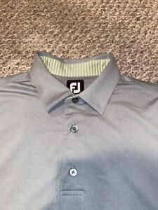 New FootJoy Mens Polo Golf Shirt Size Large FJ Gray Yellow Spandex Polyester