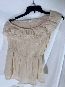 Camicia blusa top asimmetrico Mine donna panna con volant cravatta schiena L large - Foto 1 di 4