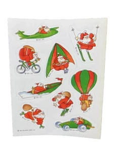 Vintage Hallmark Stickers Christmas Santa Ski Skate Bike Sports 1 Sheet 1984 - Picture 1 of 2
