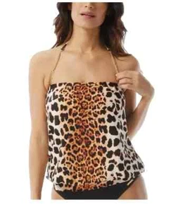 Vince Camuto SCHWARZ/BRAUN Animal Print Kettenriemen Tankini Schwimmen Oberteil, M - Bild 1 von 2