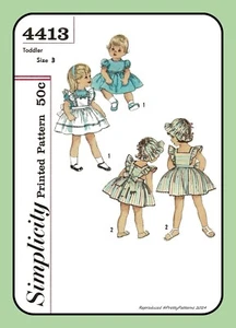 Childs SUNDRESS Pinafore HAT Dress Girls Simplicity 4413 Vtg 1953 Sewing Pattern - Picture 1 of 21