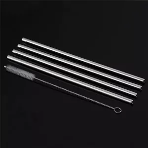 Stainless Steel Straws x 4 + Nylon Bristle Cleaner ~ 5 pce ~ 304 food grade - Picture 1 of 7