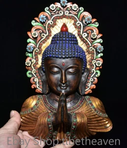 10" alter tibetischer Knochenintarsien Edelstein Shakyamuni Amitabha Buddha Büste Blume Anhänger - Bild 1 von 10