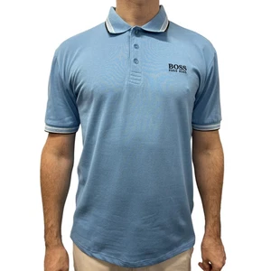 NWT Hugo Boss Polo Shirt With Contrast Logos Color Light Blue Sz M (€65 Retail) - Picture 1 of 7