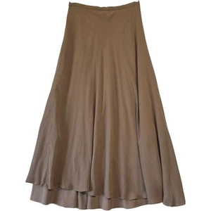 Vintage Women's 100% Silk Maxi Skirt Sz 6 Tan Flowy Elastic Waist Fairy Boho 90s - Picture 1 of 9