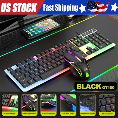 Gaming Keyboard And Mouse LED Light Backlit Mechanical Feel For Computer Desktop - Image 1 of 4