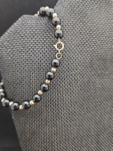 Vintage 14K Solid Yellow Gold & Black Onyx Bead Bracelet  - Picture 1 of 9