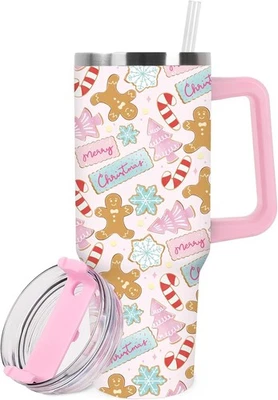 Vaso de Navidad 1 pieza con mango tapa pajita 40 oz rosa Navidad 40 onzas,  Foto 1 de 4