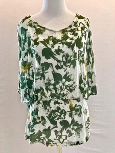 Anthropologie Sam & Lavi Tunic Top Size Small Green White Floral Dolman Sleeve - Picture 1 of 5