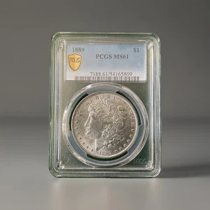 1889 P Silver Morgan Dollar MS 61 , PCGS Gold Shield - DJ - Picture 1 of 2