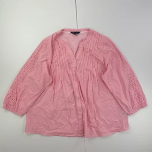 CREW CLOTHING Shirt 16 Pink Womens Blouse V-Neck 100% Cotton Broderie Top - Picture 1 of 12