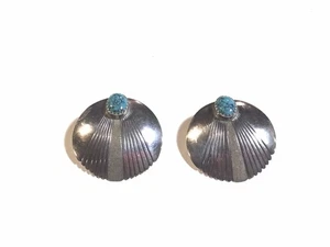 Vintage signierte Navajo Sterling Türkis Ohrstecker Herbert & Veronica Thompson - Bild 1 von 3