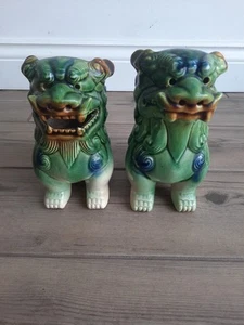 Pair Foo fo dogs Asian Oriental Chinese green 10cm By 13cm By 18cm #8 - Picture 1 of 7