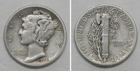 X4706 1927-D Mercury Dime 10c, XF Cover