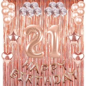 21st Rose Gold Happy Birthday Banner Confetti Balloon Party Decoration Supplies - Picture 1 of 3