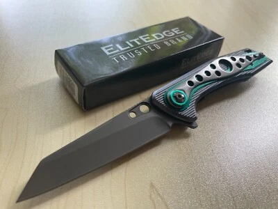 ElitEdge 7.95" Overall Green Spring Assist Folding Camping Pocket Knife EDC - Image 1 of 4