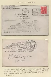 NEW ZEALAND ANTARCTICA 1930 EXPEDITION COVER & CARD AUTOGRAPHED BY JJ BAYER - Picture 1 of 2