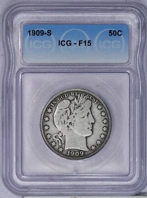 1909-S Barber Half Dollar 50c ICG F15 - Image 1 of 2