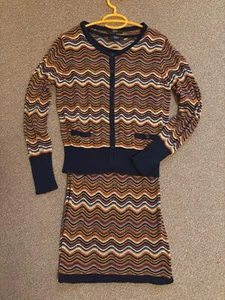 Neuwertiges Twinset Strickkleid YESSICA Gr. S orange braun blau - Bild 1 von 4