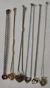6 Vtg Heart Clear Stone Sterling Silver Love Pink Enamel Necklace Pendant Lot - Picture 1 of 8