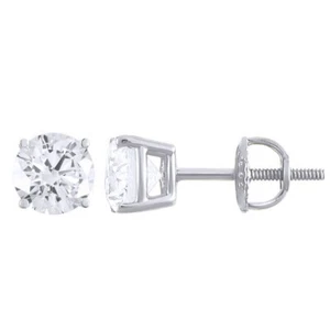 1 1/4 Ct 1.25Ct Round Natural Diamond Solitaire Stud Earrings 14K Solid W Gold - Picture 1 of 2