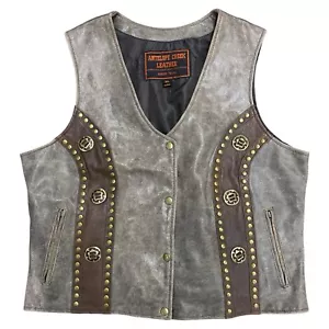 Antelope Creek Leather Two Tone Brown Vest Snap Front Size 3X - Picture 1 of 5
