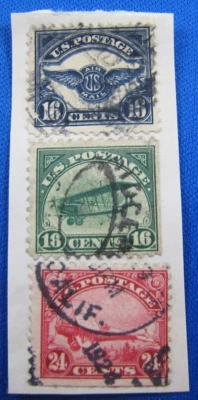 UNITED STATES  1918-23  - SCOTT # C2, C5, C6  USED ON PAPER - Image 1 of 2