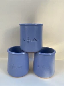 Set of 3 La Fermiere Blue Terra Cotta Pottery Yogurt Pots - Picture 1 of 3