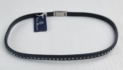Collar Gargantilla Celta Cristal Transparente Cuero Azul 14.5" Acero Inoxidable Foto 1 de 4
