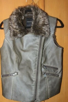 Maurice's Rare Faux Leather & Fur Asymmetrical Gun Metal Green Vest Jacket LG - Image 1 of 4