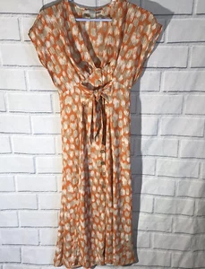 Forever 21 Dress Size Small S Orange Tie Front And Back Midi Buttons (Hb) - Picture 1 of 6