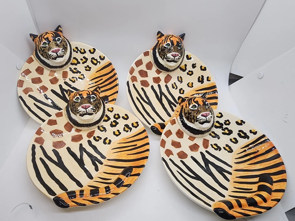 Juego De 4 Plato Vintage Estampado Animal Loto Tigre Decorativo Plato 3D Plato 2000 Foto 1 de 4