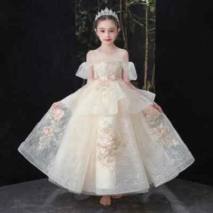 Elegant Girl Prom Princess Formal Dress Long Sleeve Girl Dress Party Ball Gown - Picture 1 of 18
