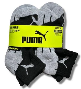 PUMA SOCKS BOYS X6 - QUARTER CUT 243 - CUBE BLACK GREY - SZ MEDIUM SHOE SZ 9-3.5 - Picture 1 of 2