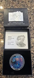 2023-S Proof $1 American Silver Eagle Box, OGP & COA Rainbow Toned - Picture 1 of 12