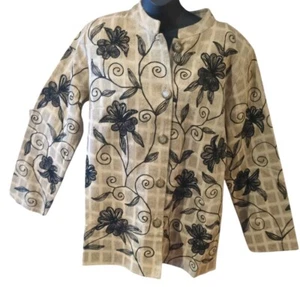 Indigo Moon Jacket Art To Wear Beads Sequin Black Tan/Black Floral NWT Size Med - Picture 1 of 9