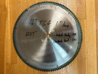 Hoja de sierra transversal industrial TCG American 16" 120 dientes 1" diámetro Foto 1 de 4